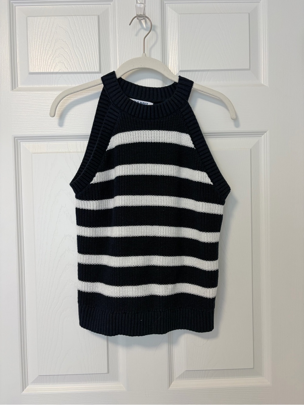 Old Navy Black & White Striped Halter Knit Tank